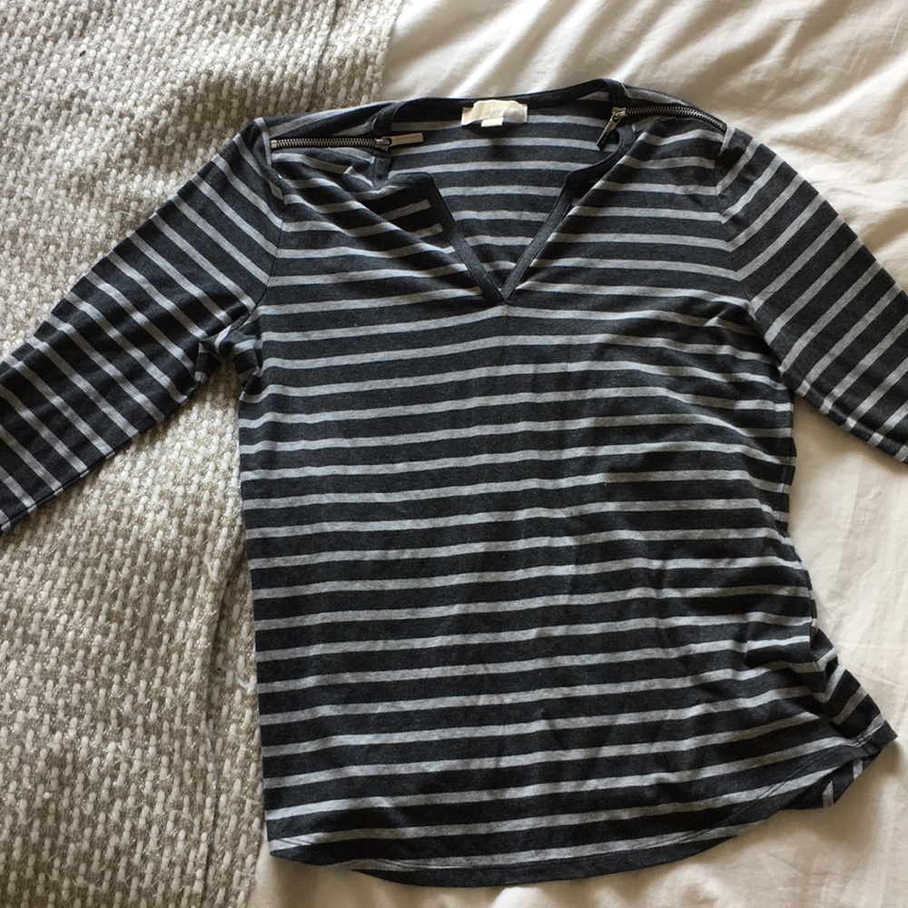 Long sleeve striped gray shirt from Michael Kors